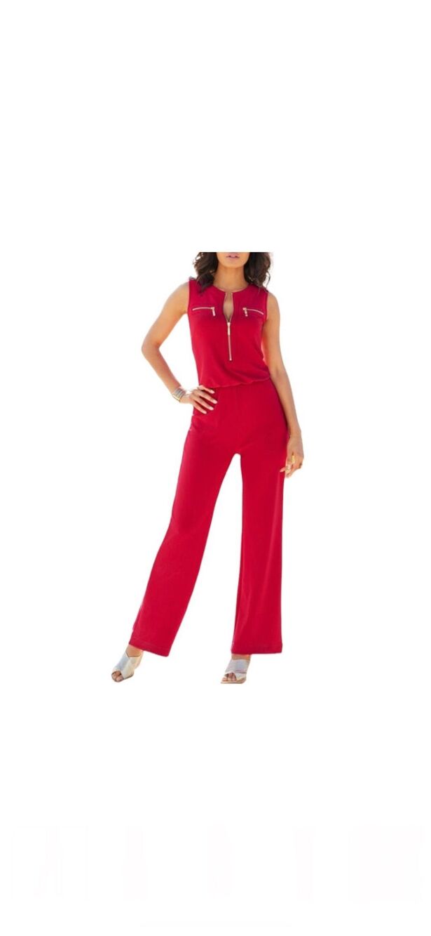 Boston Proper Red Zip Front Jumpsuit